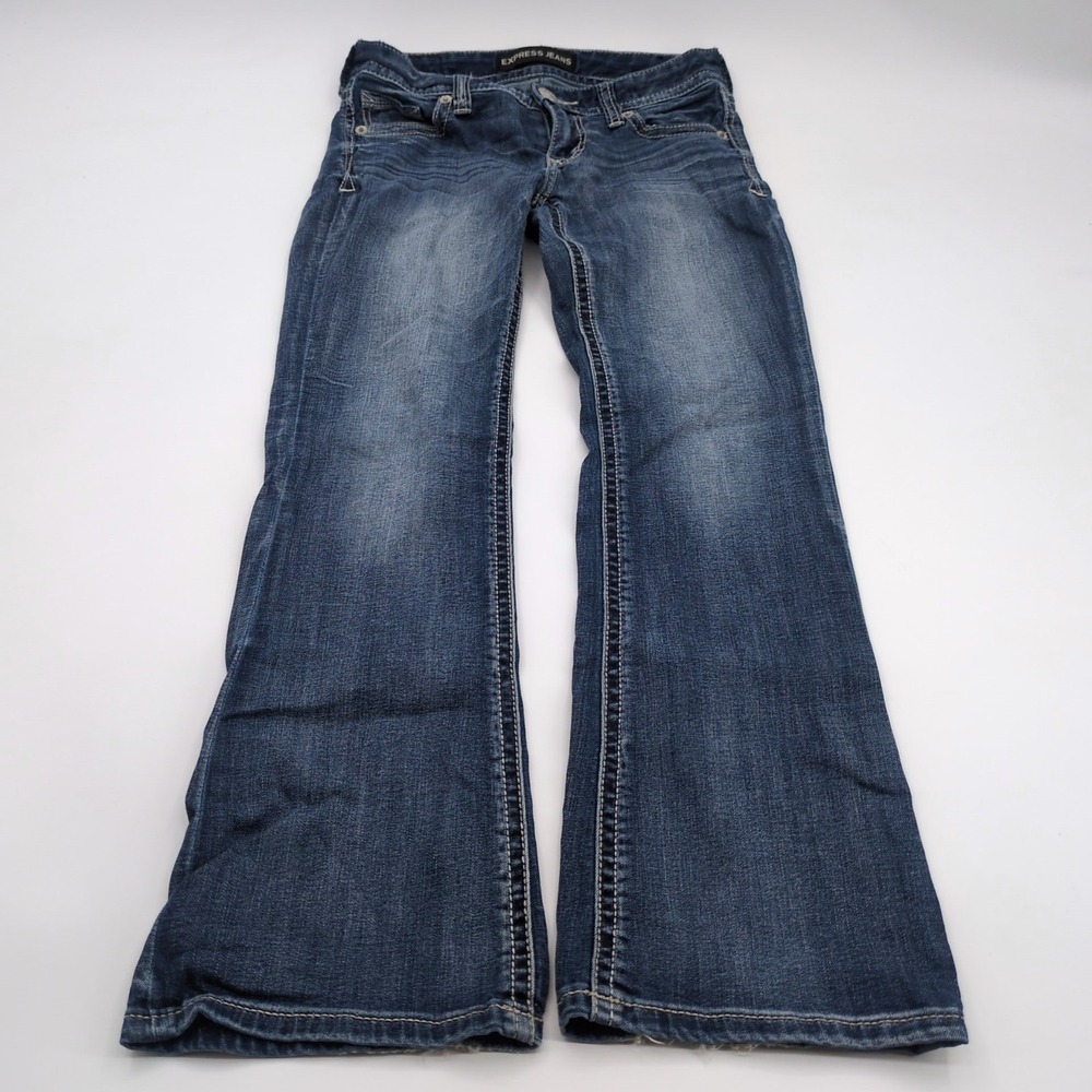Express Stella Jeans Womens Blue Low Rise Regular Fit Denim Boot Cut Size 2R - Picture 3 of 8